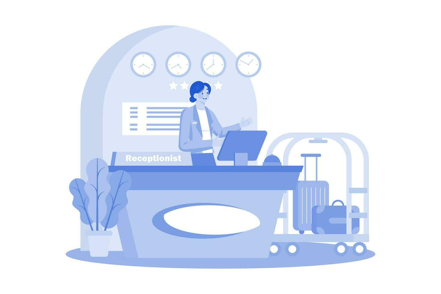 Hotel Receptionist In The Lobby At The Front Desk vector