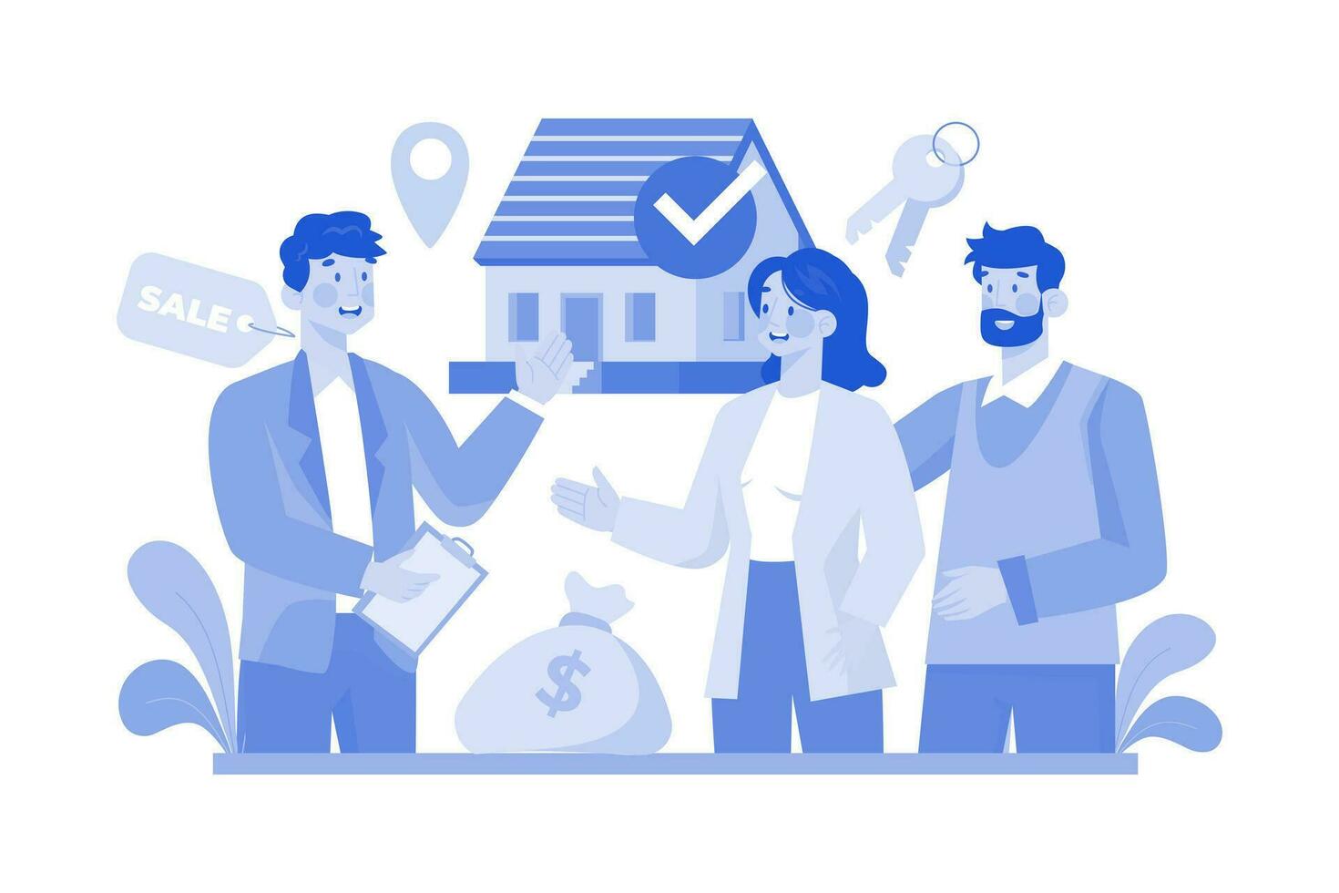 Broker Helping The Couple To Choose A Home For Rent vector