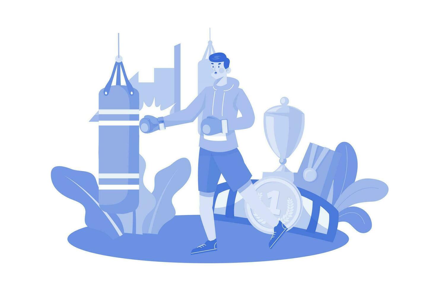Man Boxing Training At Home vector