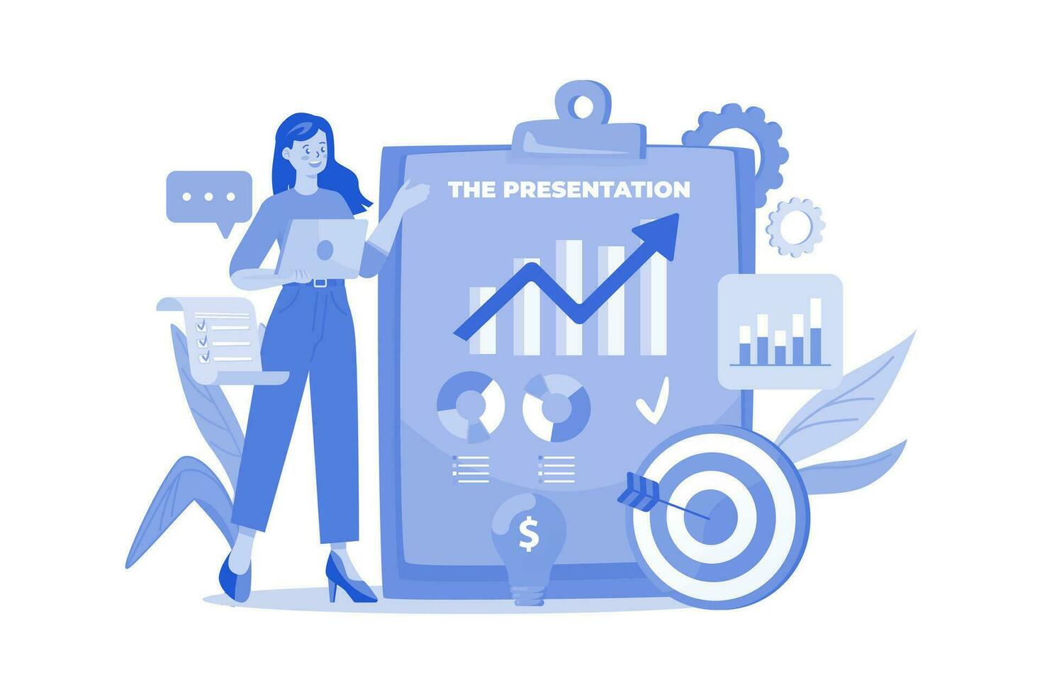 Business woman working on business presentation vector