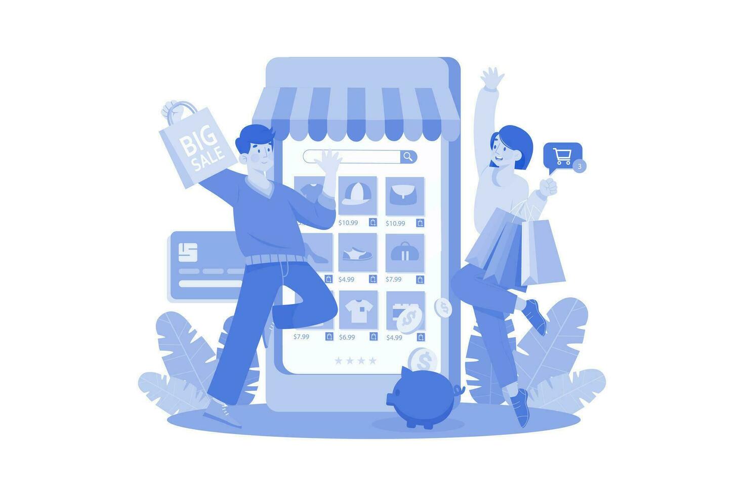 Couple Shopping For A Discount. vector