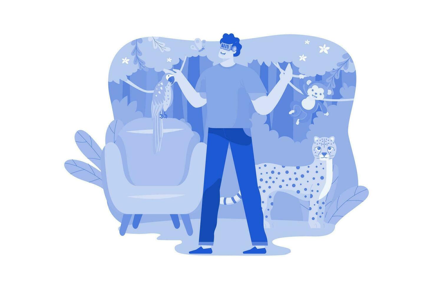 Man experiencing Virtual Zoo Illustration concept. A flat illustration isolated on white background vector