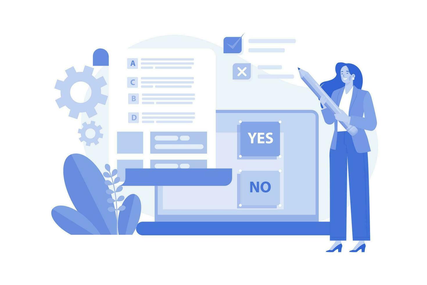 Woman Filling Survey Form Online Survey Concept Feedback Service. vector