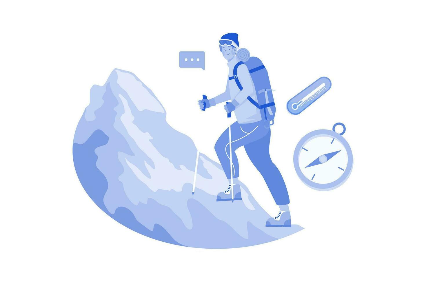 Man Character Hike High In Mountains In Winter vector