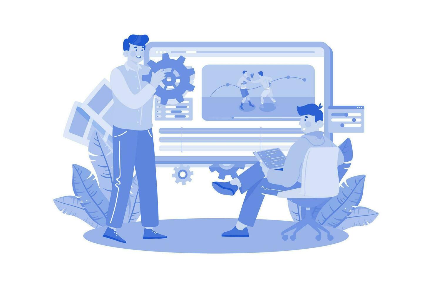 Game Designer conceptualizing game characters and levels vector