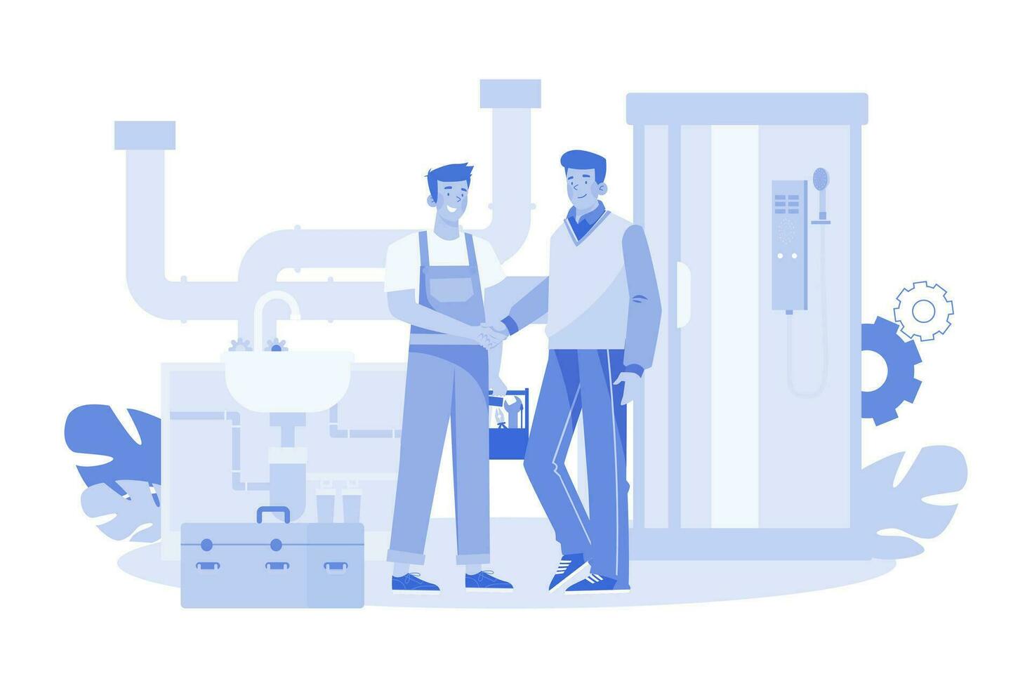 Handsome Plumber and Customer Shaking Hands vector