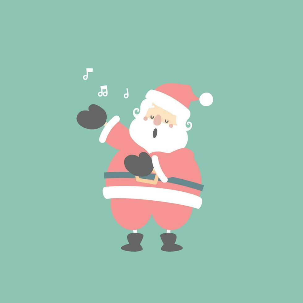 merry christmas and happy new year with singing santa claus, flat vector illustration cartoon character costume design