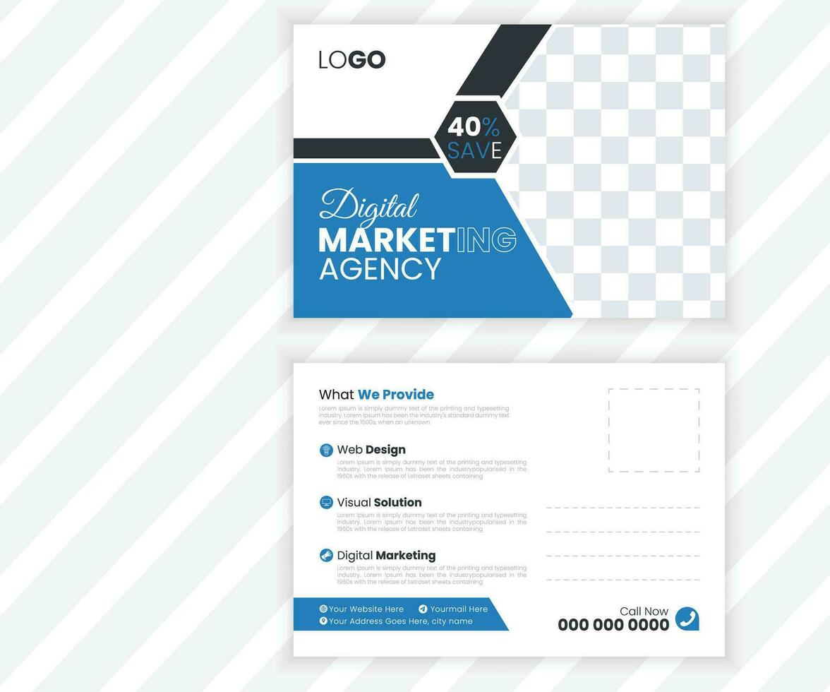 Vector corporate business or marketing agency postcard template