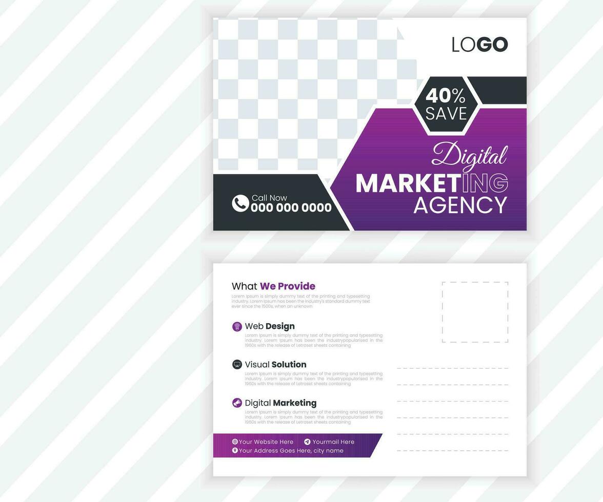 Vector corporate business or marketing agency postcard template