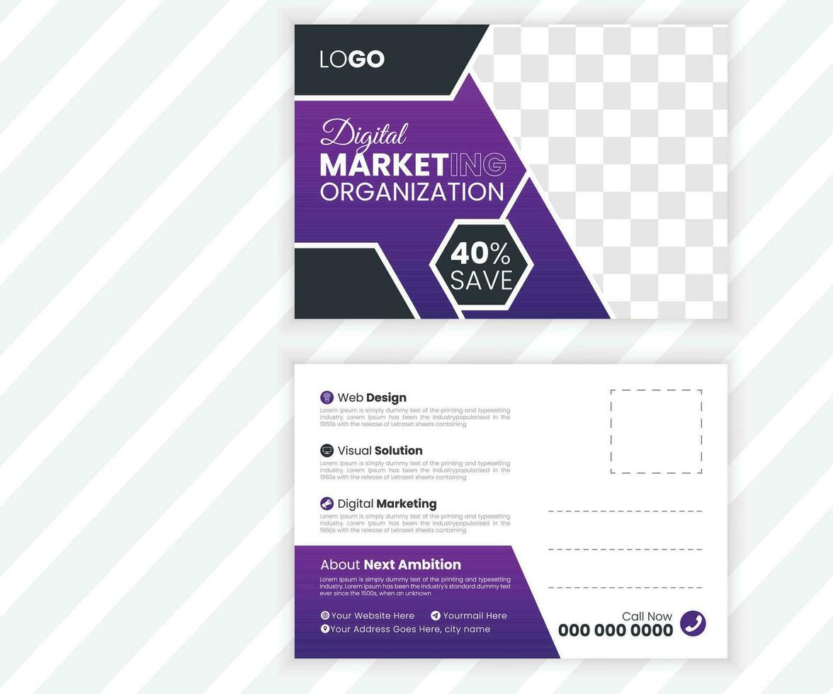 Vector corporate business or marketing agency postcard template