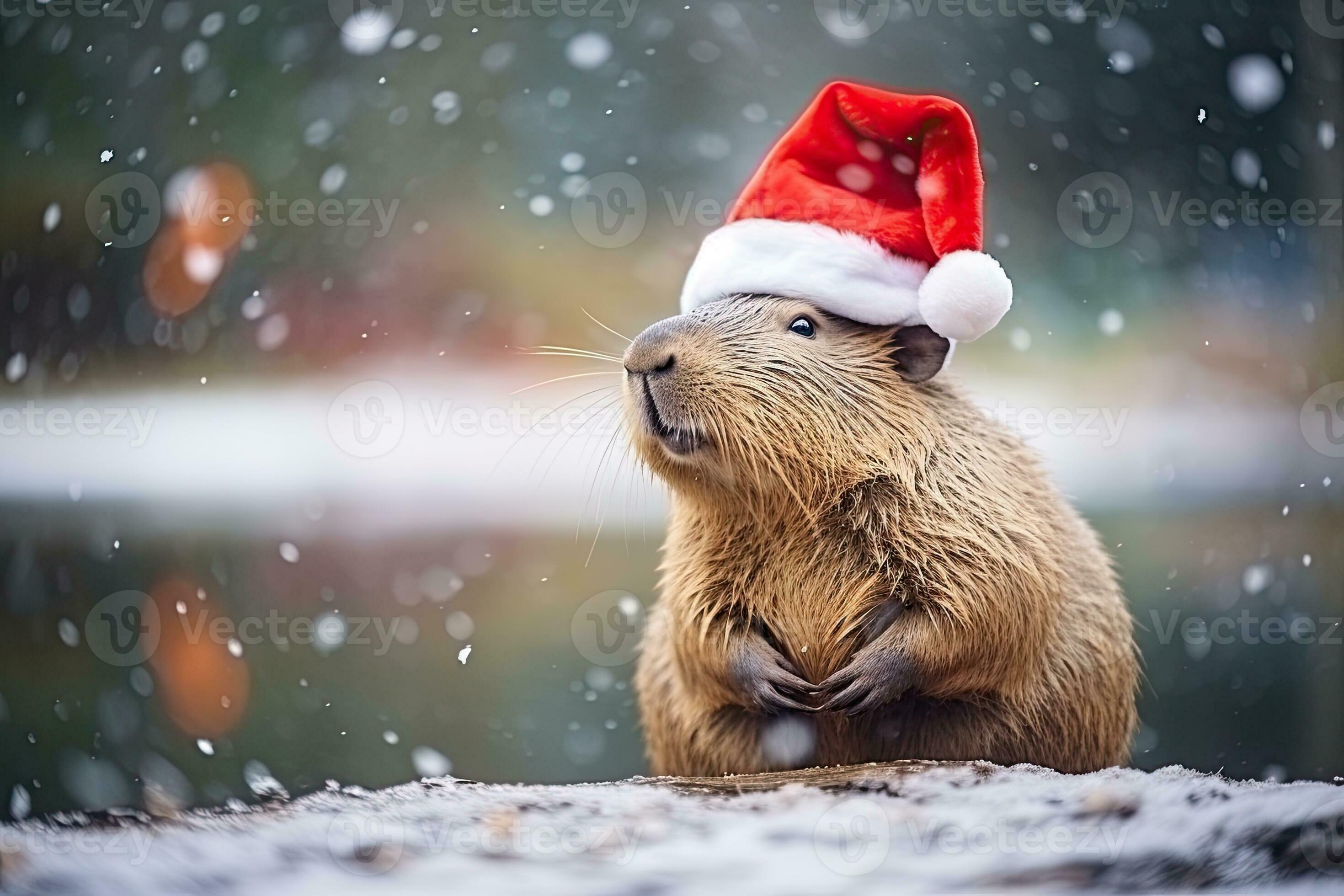 capybara wearing Santa hat on bokeh backdrop. AI generated 32405315 ...