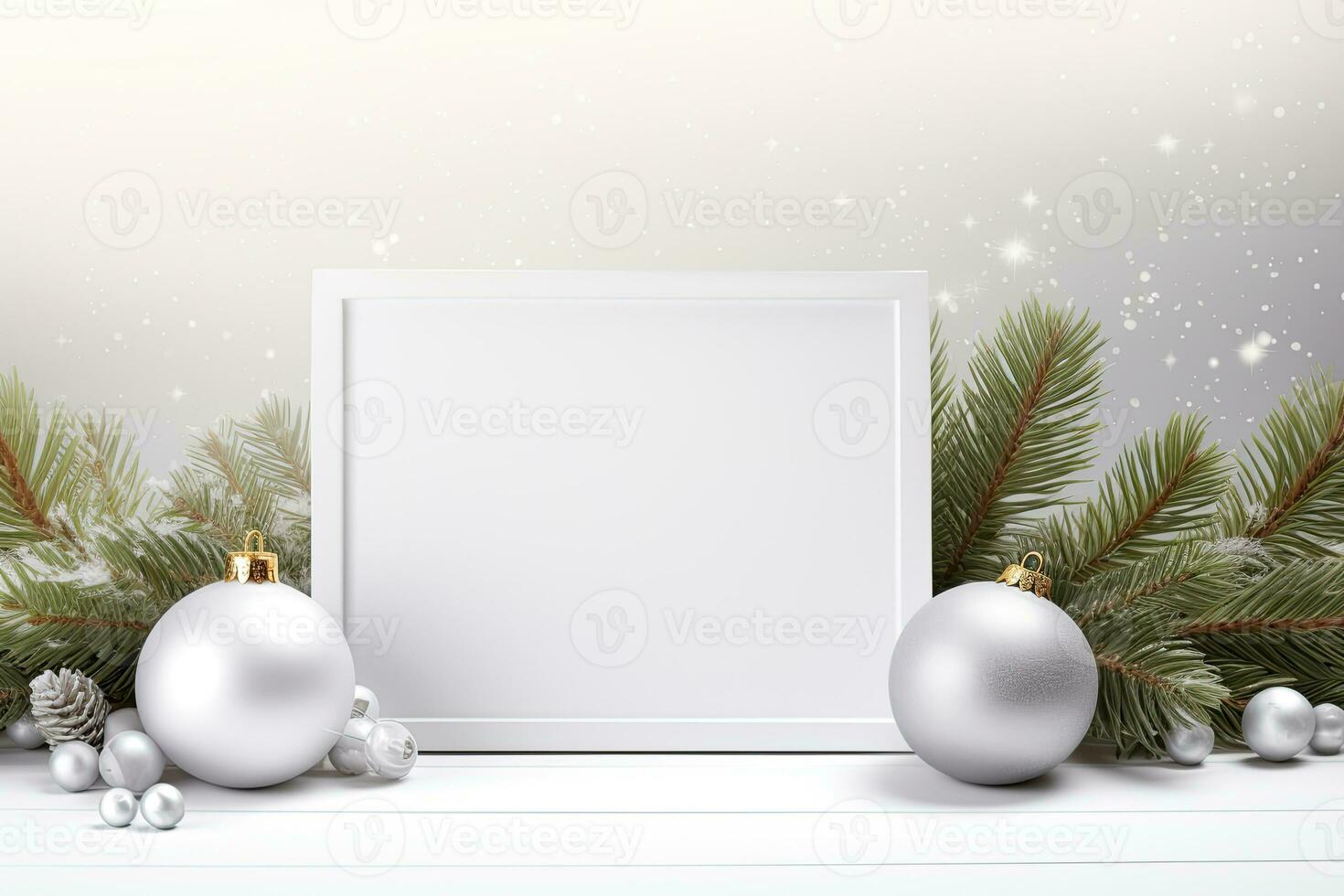 White empty blank mockup with christmas decorations. AI generated photo