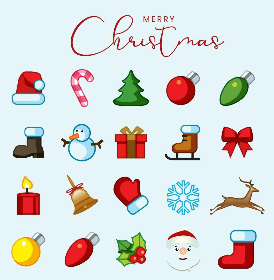 Merry Christmas Icons Set On Blue Background vector