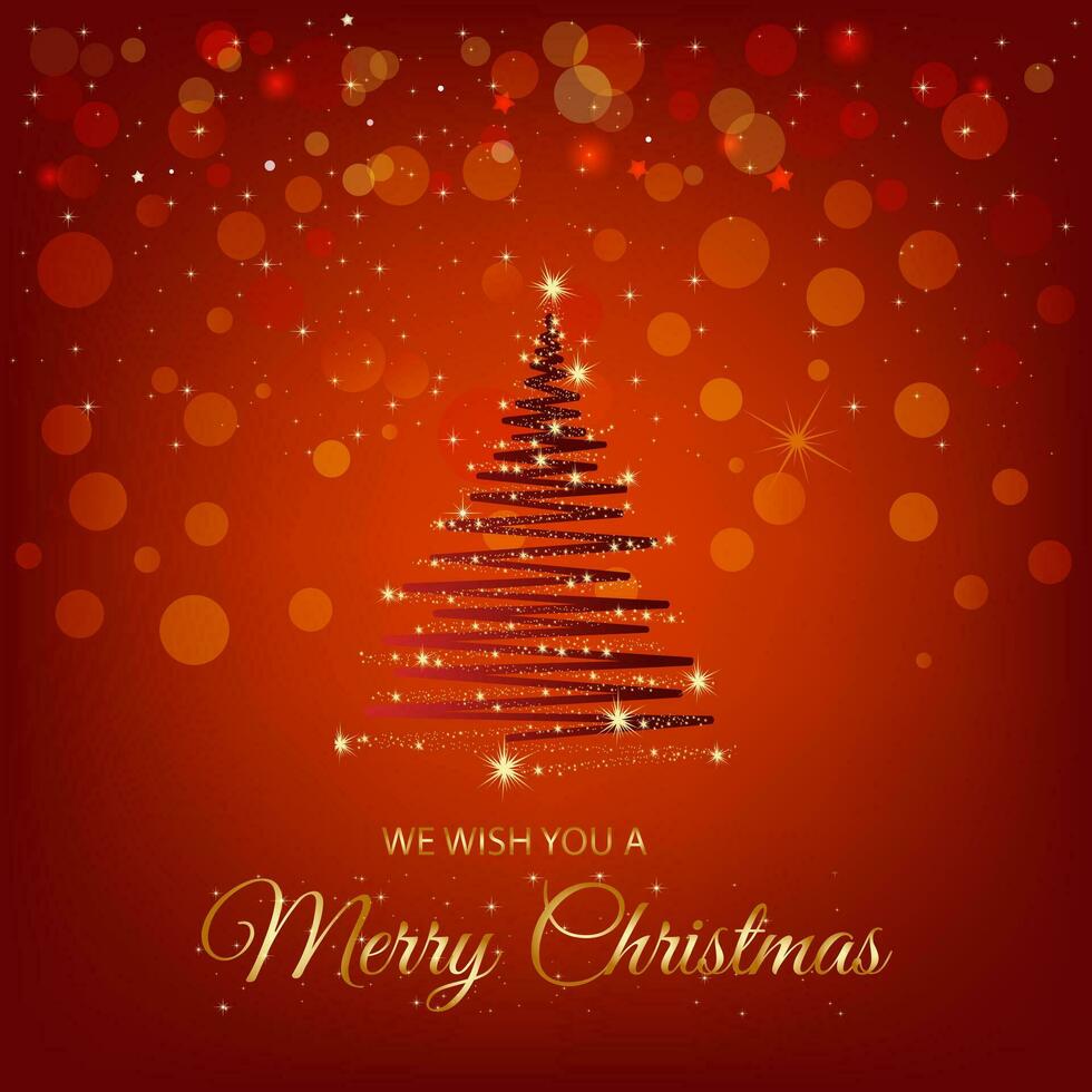 Merry Christmas Red Background With Glittering Christmas Tree vector