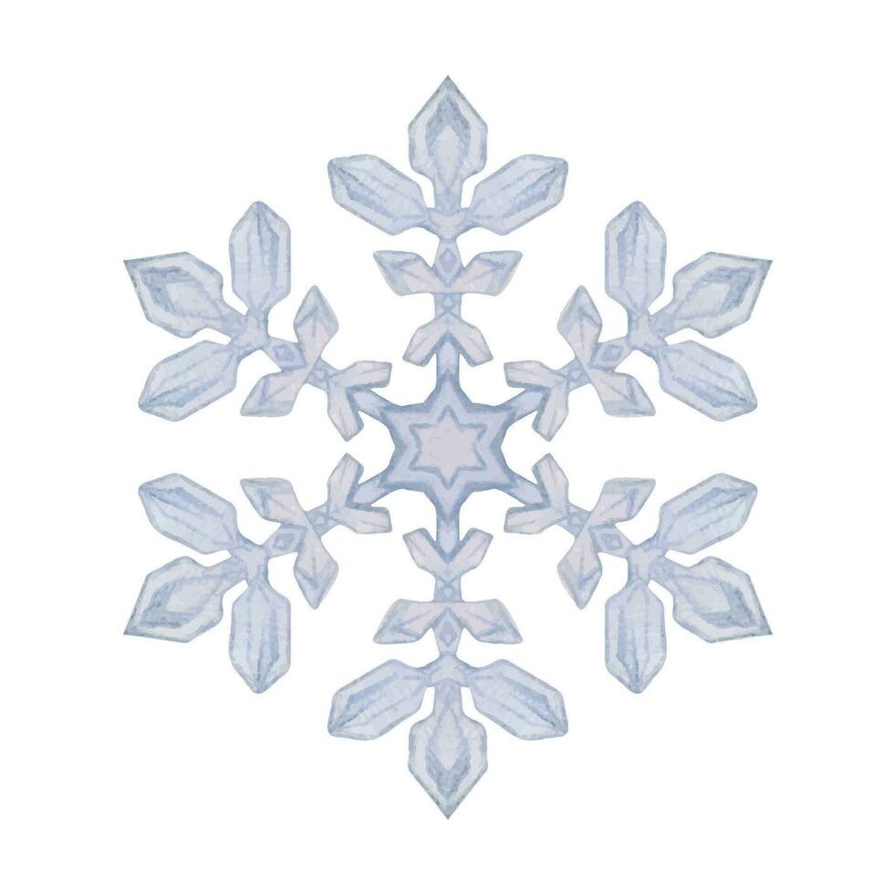 mano dibujado acuarela azul y plata copos de nieve, agua hielo cristal congelado en invierno. ilustración, soltero objeto aislado en blanco antecedentes. diseño para fiesta póster, imprimir, sitio web, tarjeta, folleto vector