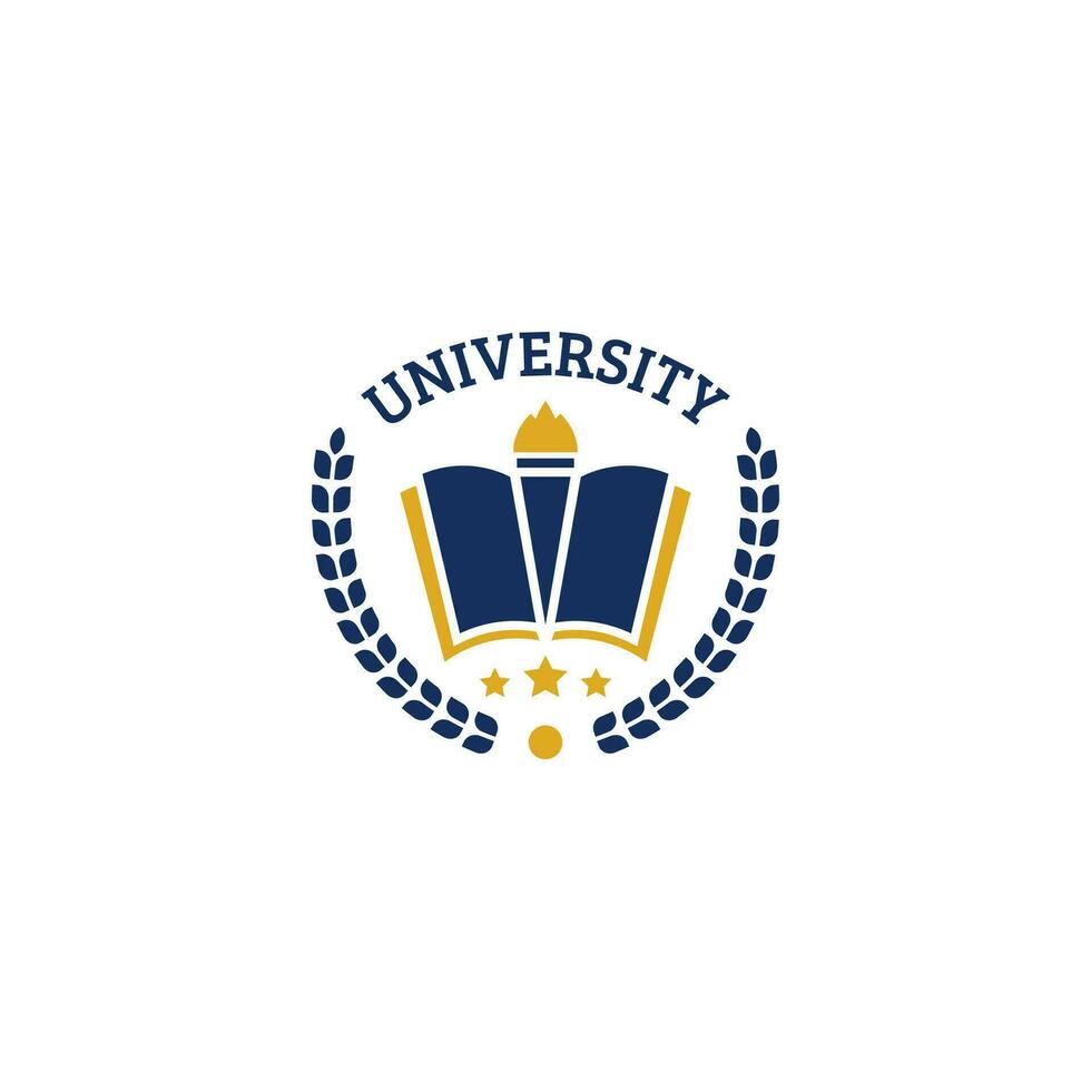 Universidad logo diseño vector plantilla, libro y antorcha fuego icono, educación logo vector modelo