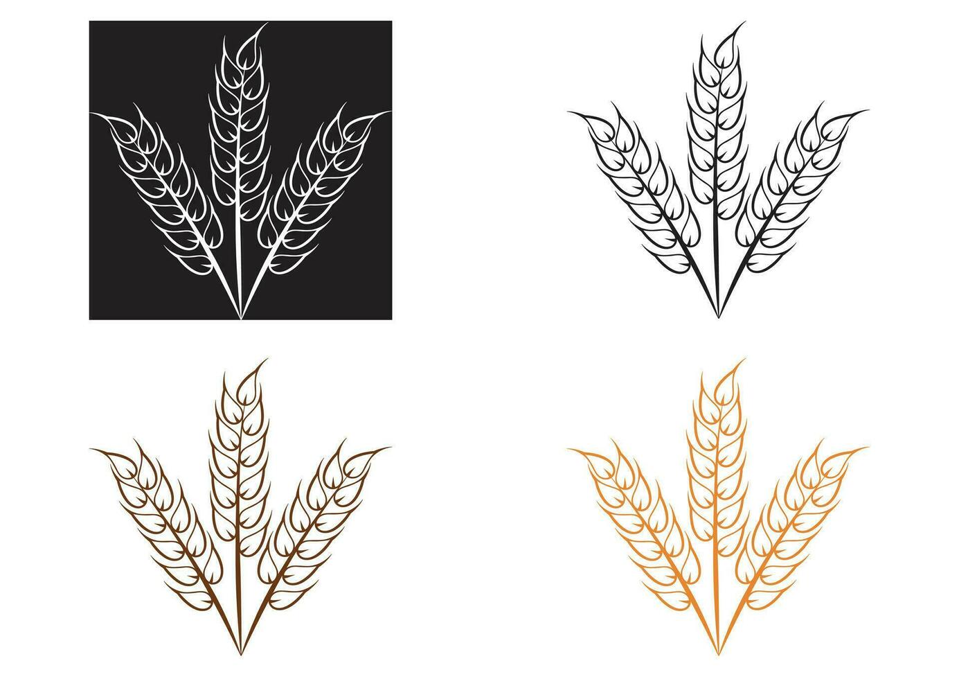 Ear of wheat silhouette in different colours vector design in flat style