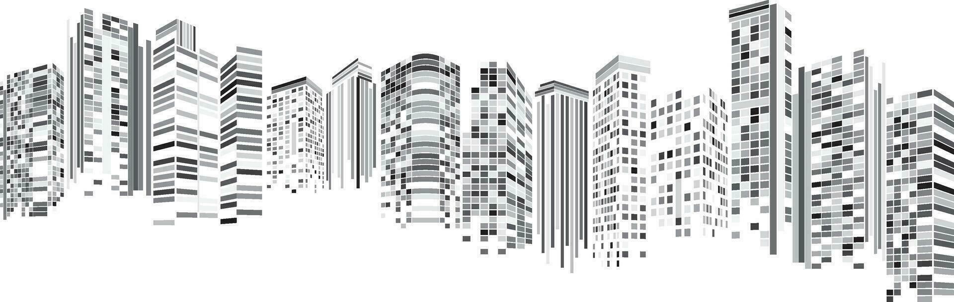 paisaje urbano, edificio perspectiva, moderno edificio en el ciudad horizonte, ciudad silueta, ciudad rascacielos, negocio centro, ilustración en plano diseño. vector