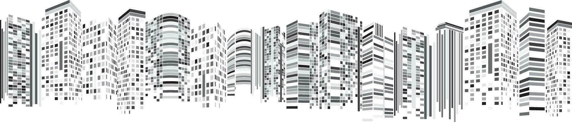 paisaje urbano, edificio perspectiva, moderno edificio en el ciudad horizonte, ciudad silueta, ciudad rascacielos, negocio centro, ilustración en plano diseño. vector