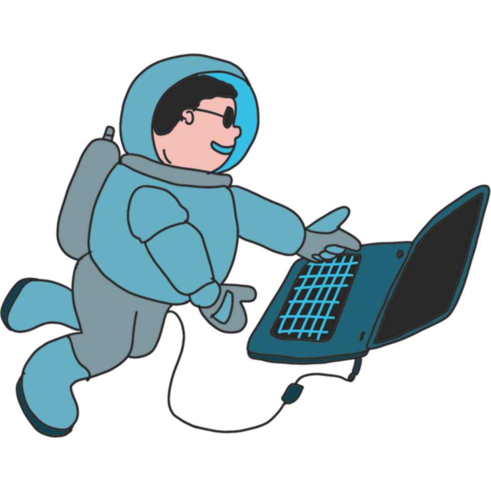 dessin animé personnage de une Jeune dessin animé gars avec astronaute casque flottant dans le air. png