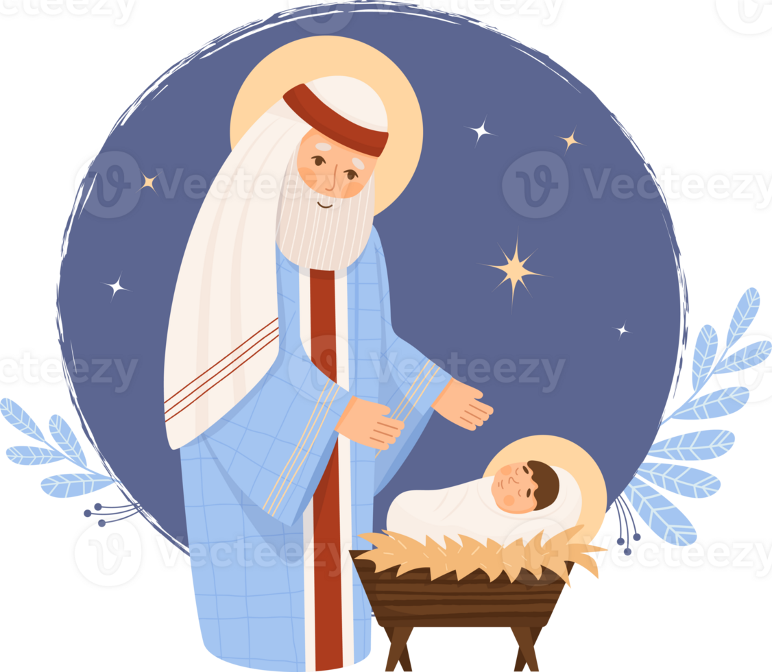 Christmas. Saint Joseph with baby Jesus Christ in manger png