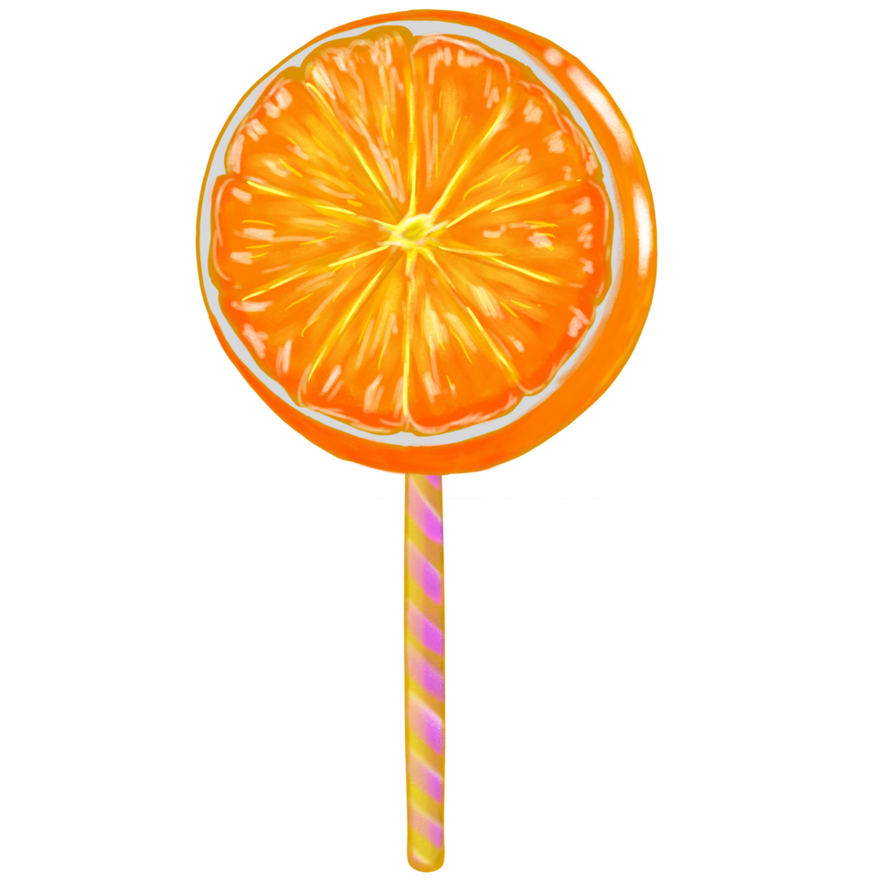 orange lollipop on a stick with a striped stripe png