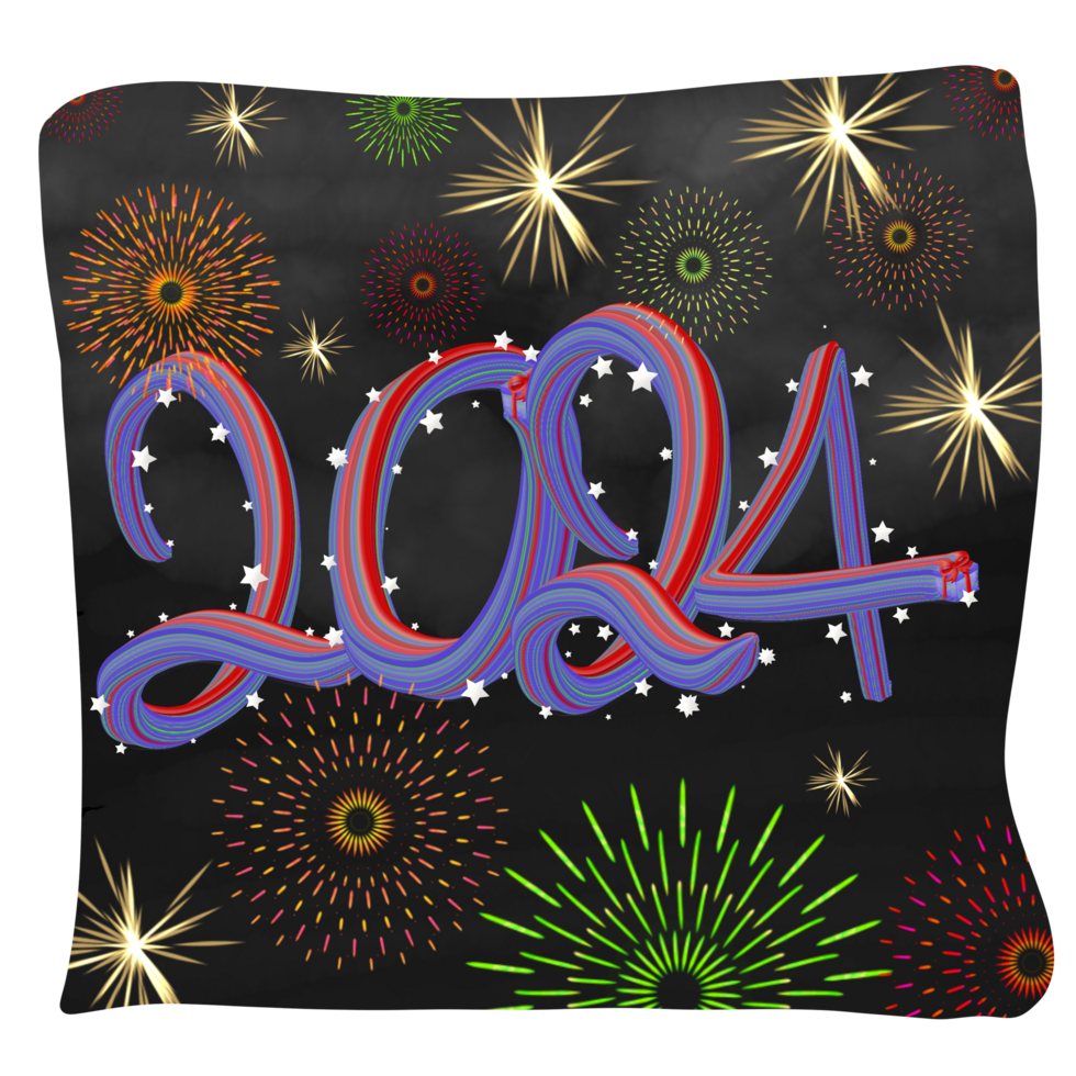 Happy new year 2024 with sets of fireworks png