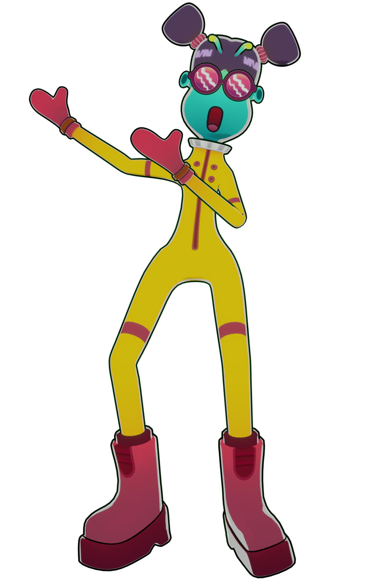 cute female alien character sticker, 3d rendering 32405778 PNG