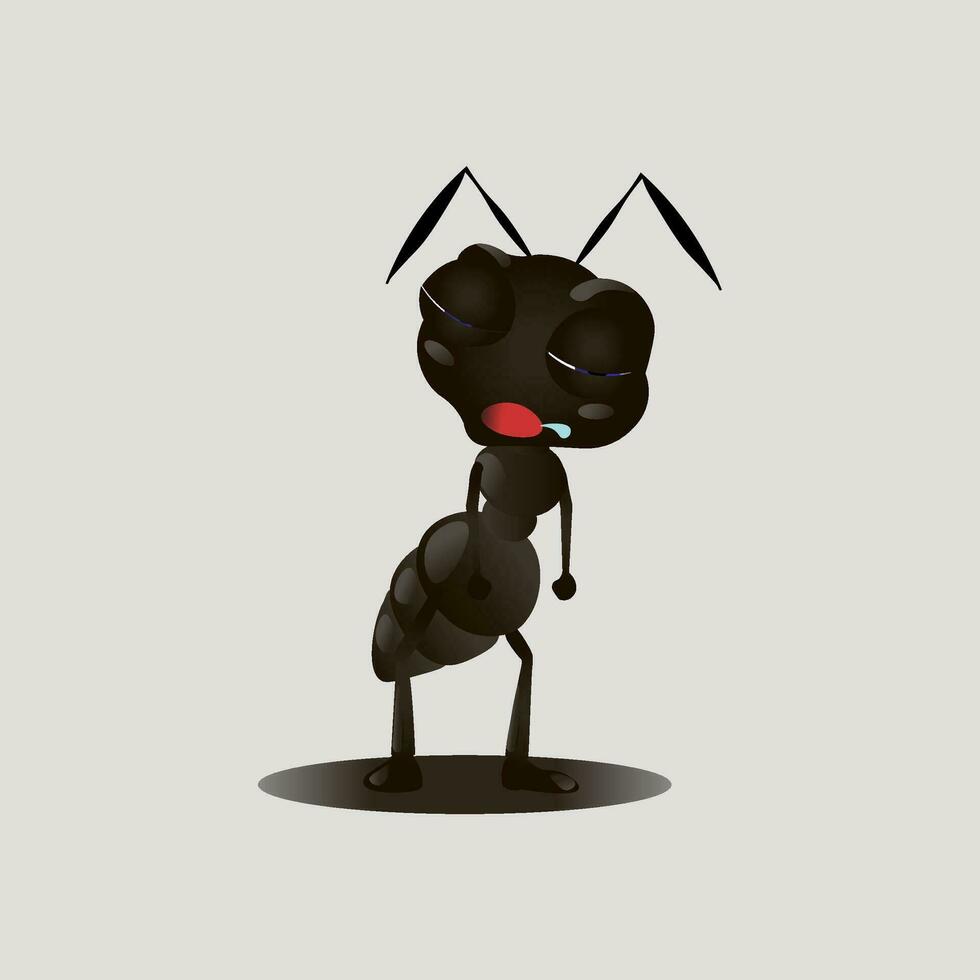 cartoon cute character design of a sad black ant. editable vector