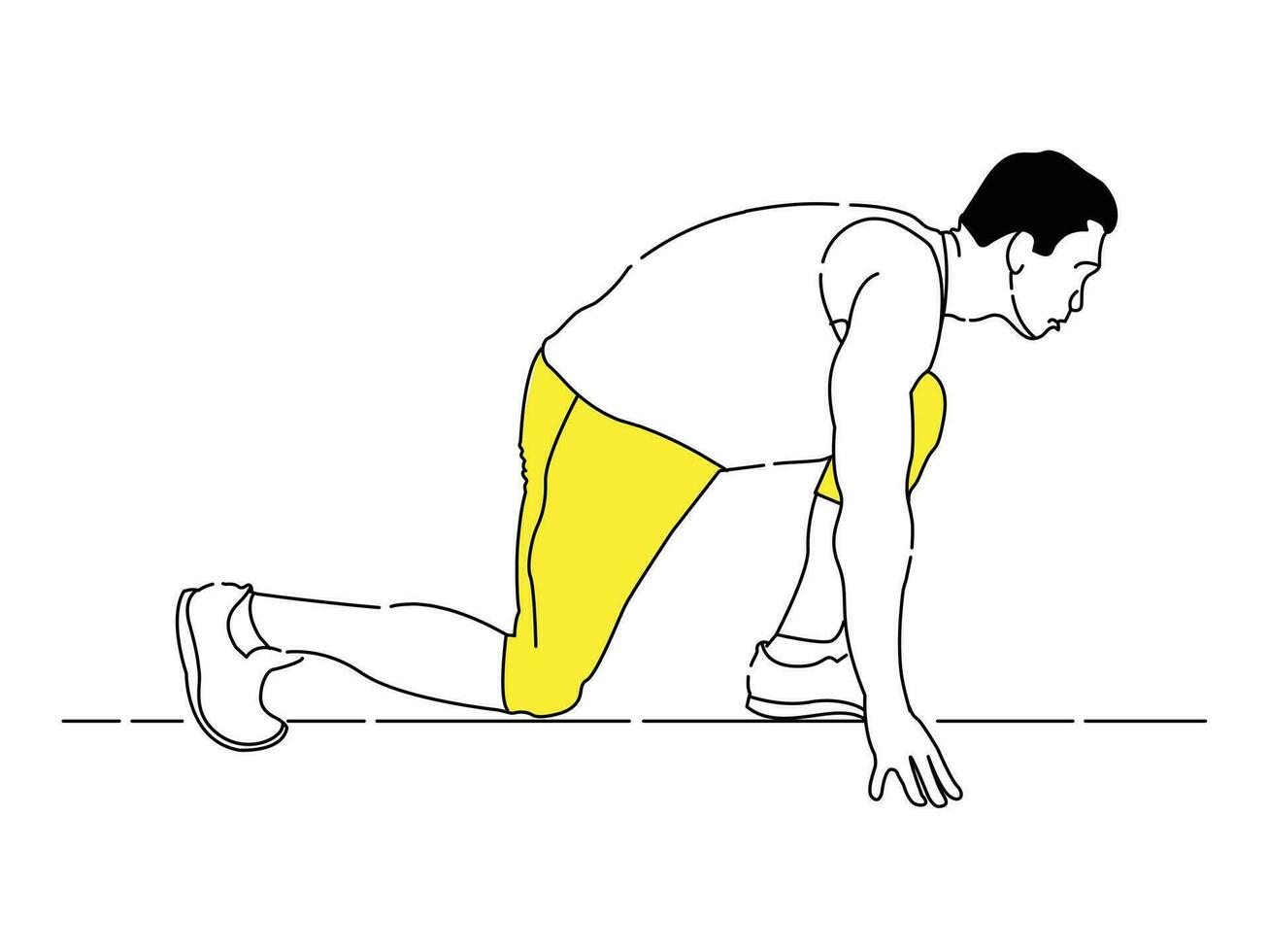 Line art male runner in crouch start position vector