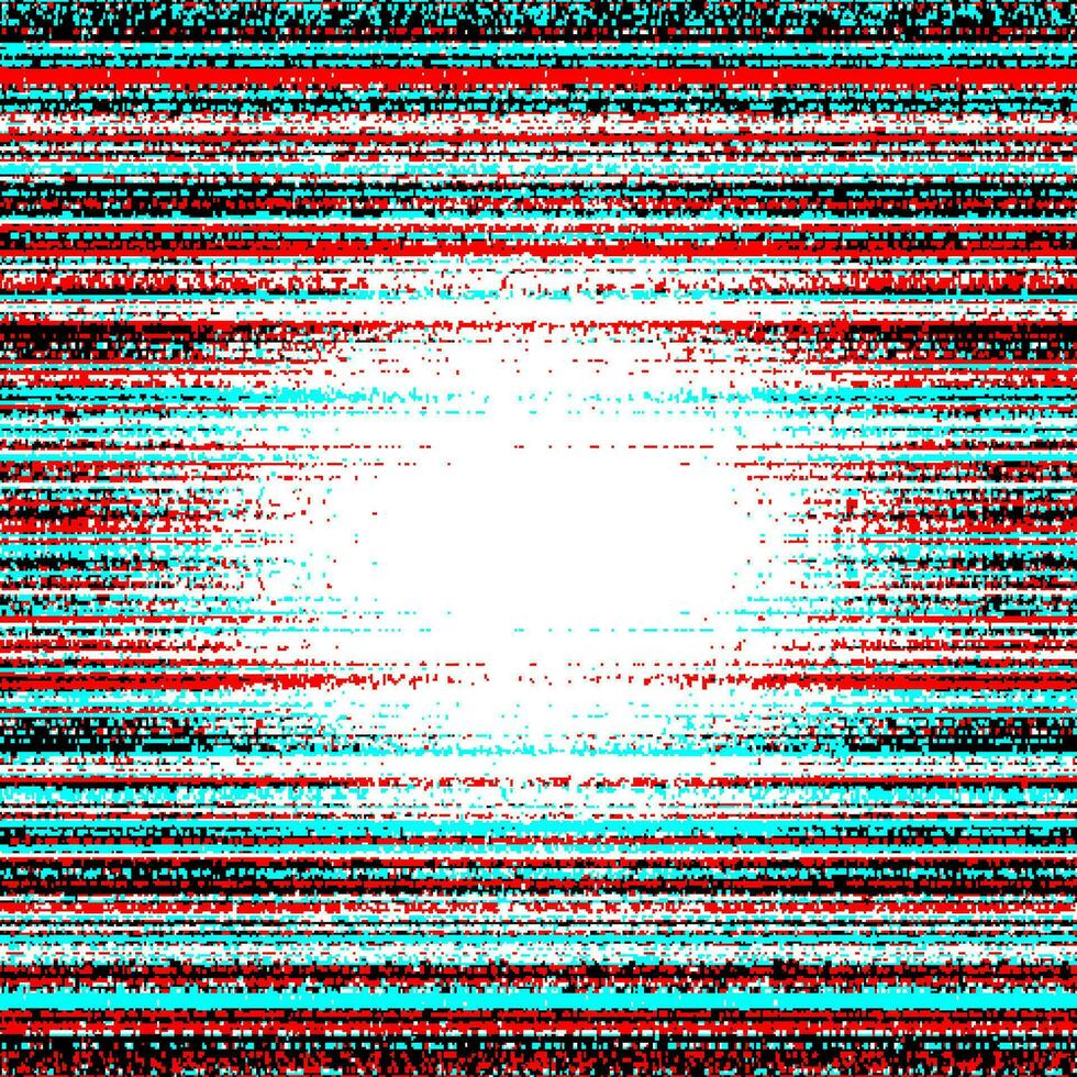 Glitch abstract vector background with bleached center, error effect, random horizontal blue, red, black pixelated lines for design concepts, posters, wallpapers, presentations and printouts.