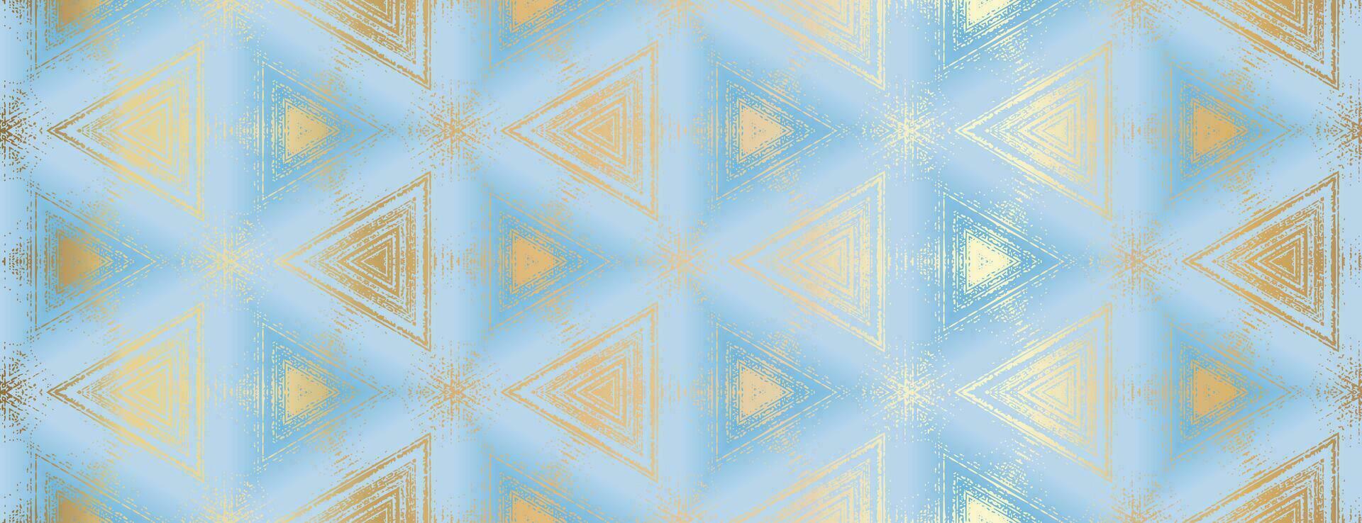 Abstract gold and light blue textured triangles pattern. Geometric ornament for design, poster, banner, packaging design, wrapping paper, wallpaper, background vector