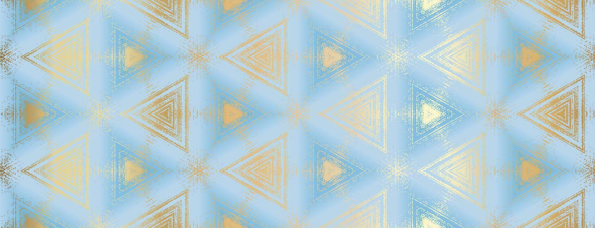 Abstract gold and light blue textured triangles pattern. Geometric ornament for design, poster, banner, packaging design, wrapping paper, wallpaper, background vector