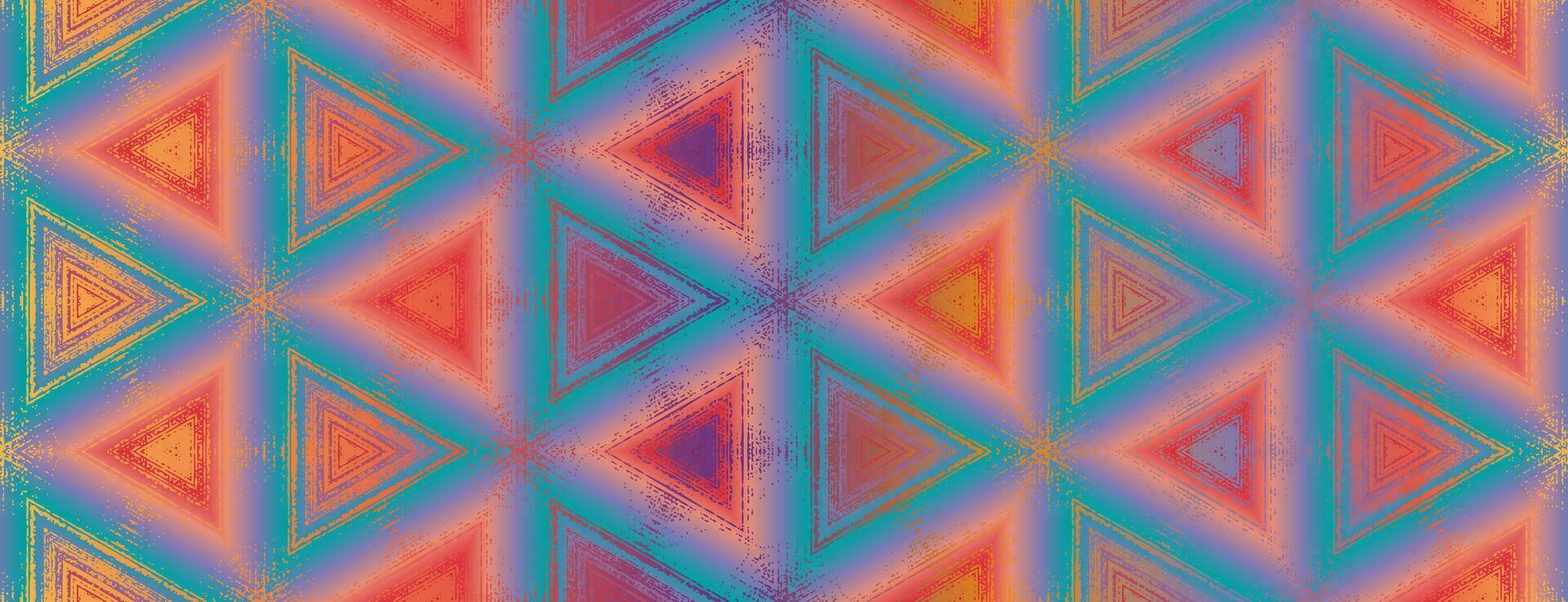 Seamless abstract multi colored viridian green, purple, orange, red textured kaleidoscope pattern. Symmetrical geometric ornament for packaging design, wrapping paper, wallpaper, background. vector