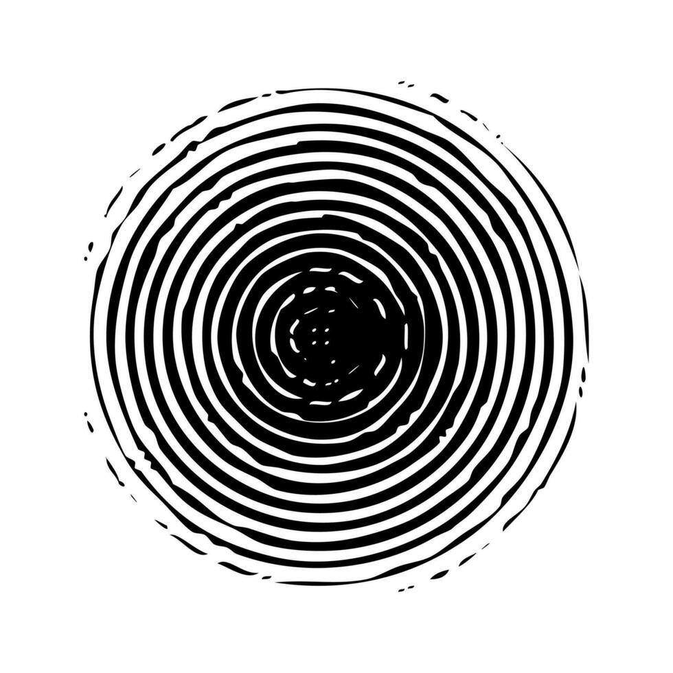 Concentric circle grunge round shape, black on white. Element for graphic web design, template for print, textile, wrapping, decoration, vector illustration.