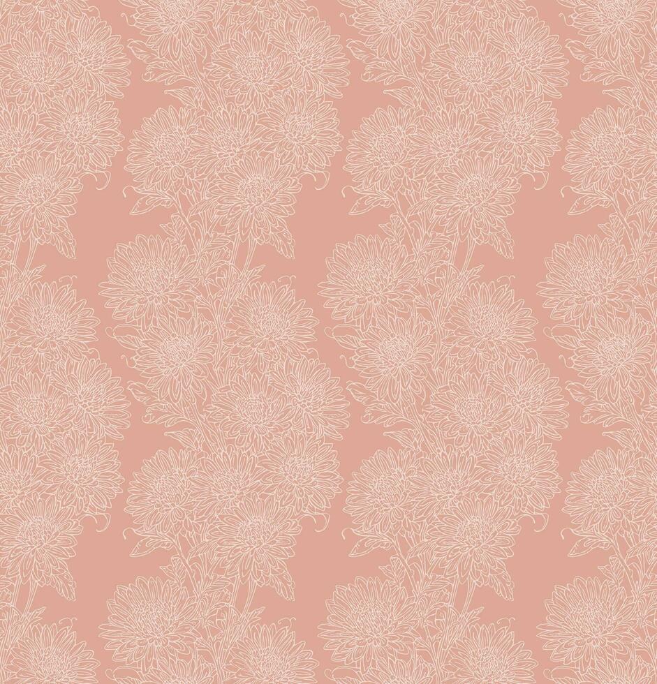 Floral Chrysanthemums seamless pattern in melon color, hand drawn wallpaper design for print, cover, fabric, wrapping paper, packaging, cosmetics, beauty products vector