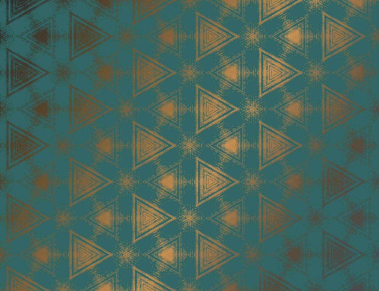 Geometric abstract teal metallic gold sheen textured kaleidoscopic hexagonal pattern. Symmetrical luxury ornament for digital paper, wallpaper background, packaging design vector