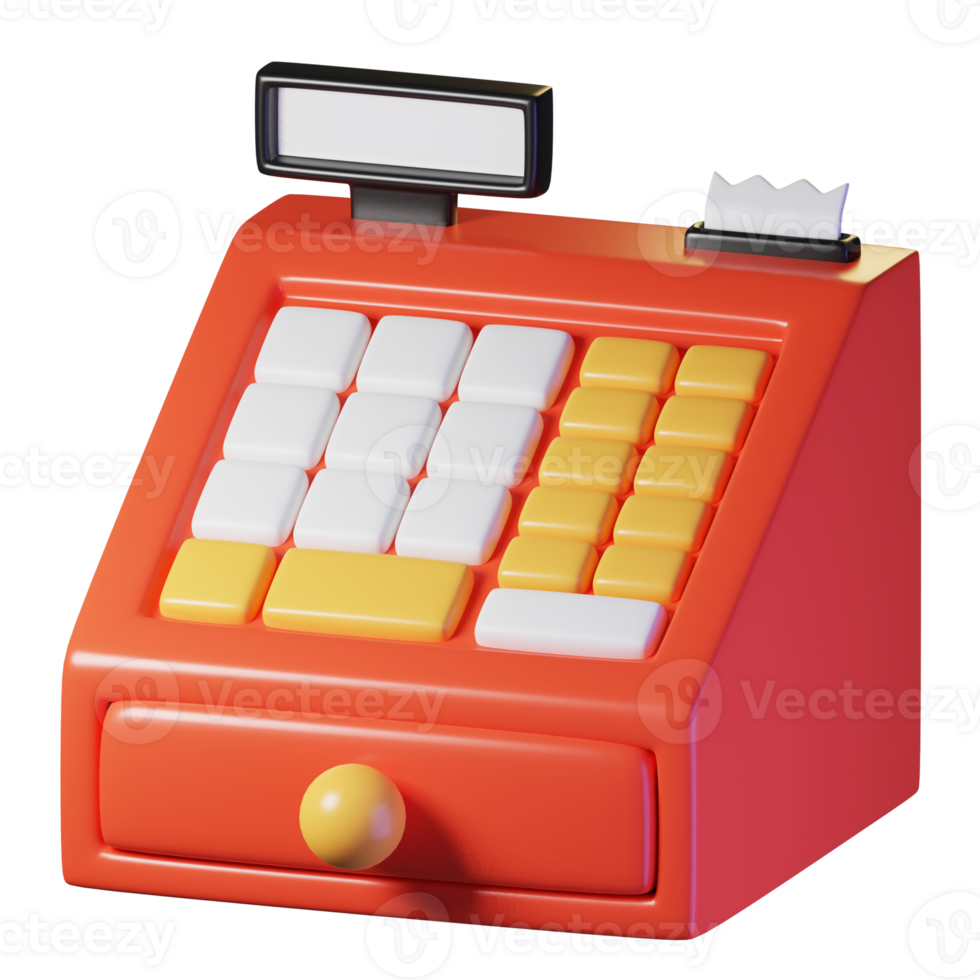 Cash register. Isolated on transparant background. 3D illustration. High resolution png