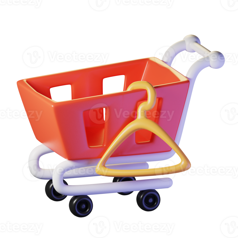 Shopping trolley. Isolated on transparant background. 3D illustration. High resolution png