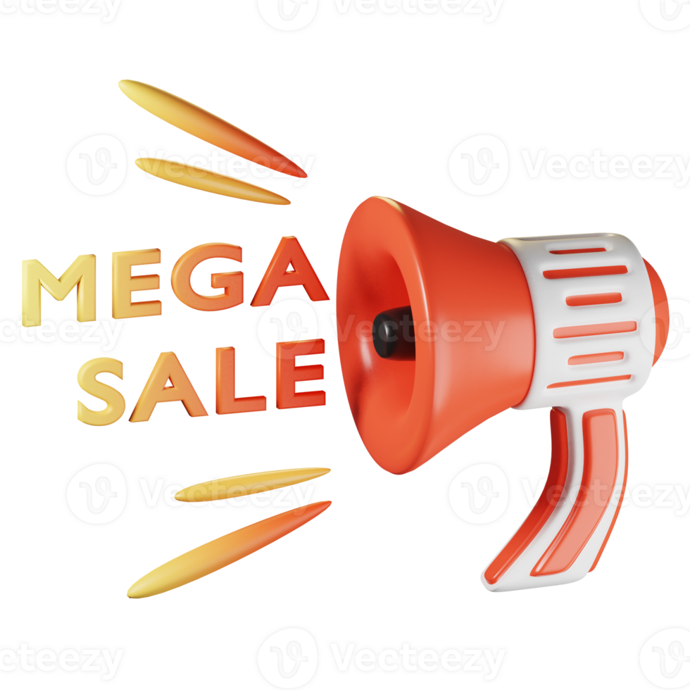 Mega Sale. Isolated on transparant background. 3D illustration. High resolution png