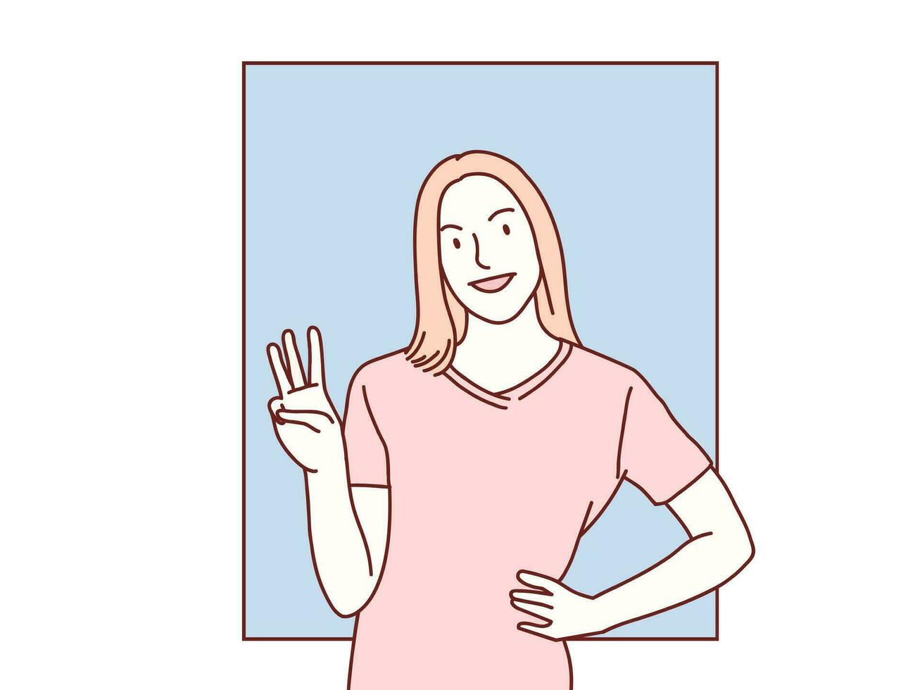Young woman happy and counting three with fingers korean simple style illustration vector