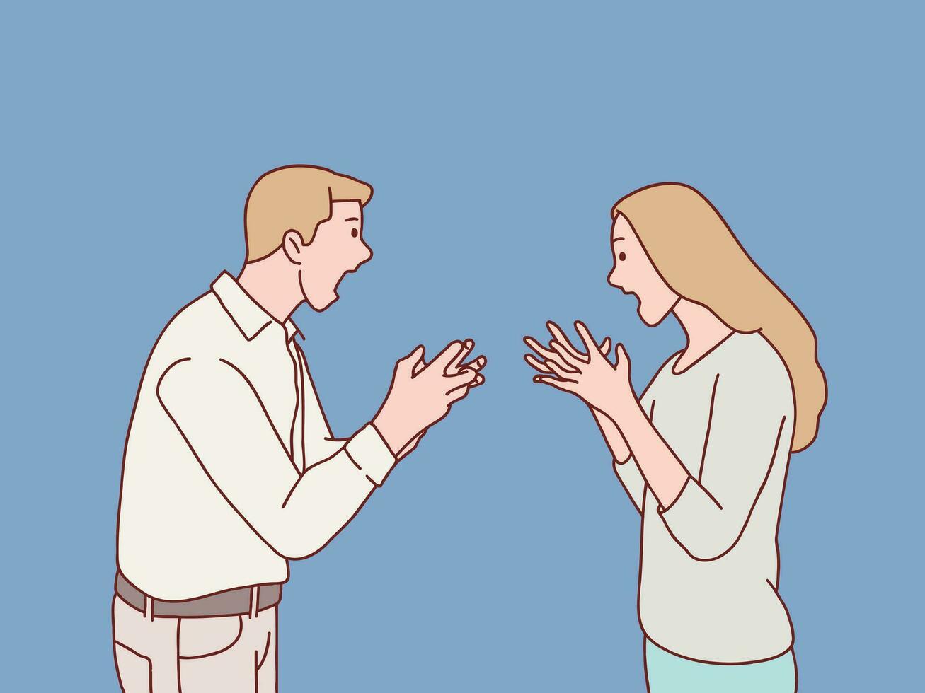 Mad angry debate cranky quarreling young couple man woman having an argument simple korean style illustration vector