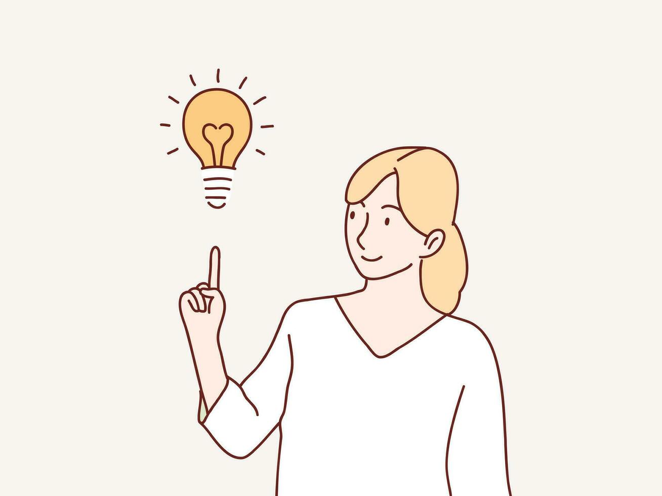 woman came up with an idea points up to lamp bulb simple korean style illustration vector