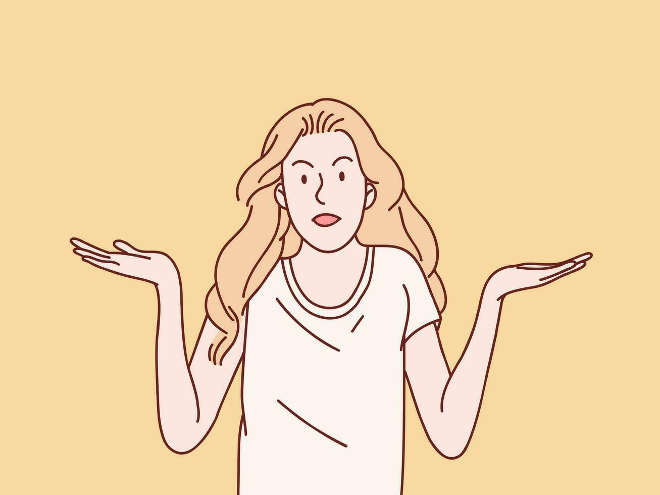 Pardon i dont know have no idea clueless shrug shoulders confused gesture woman simple korean style illustration vector