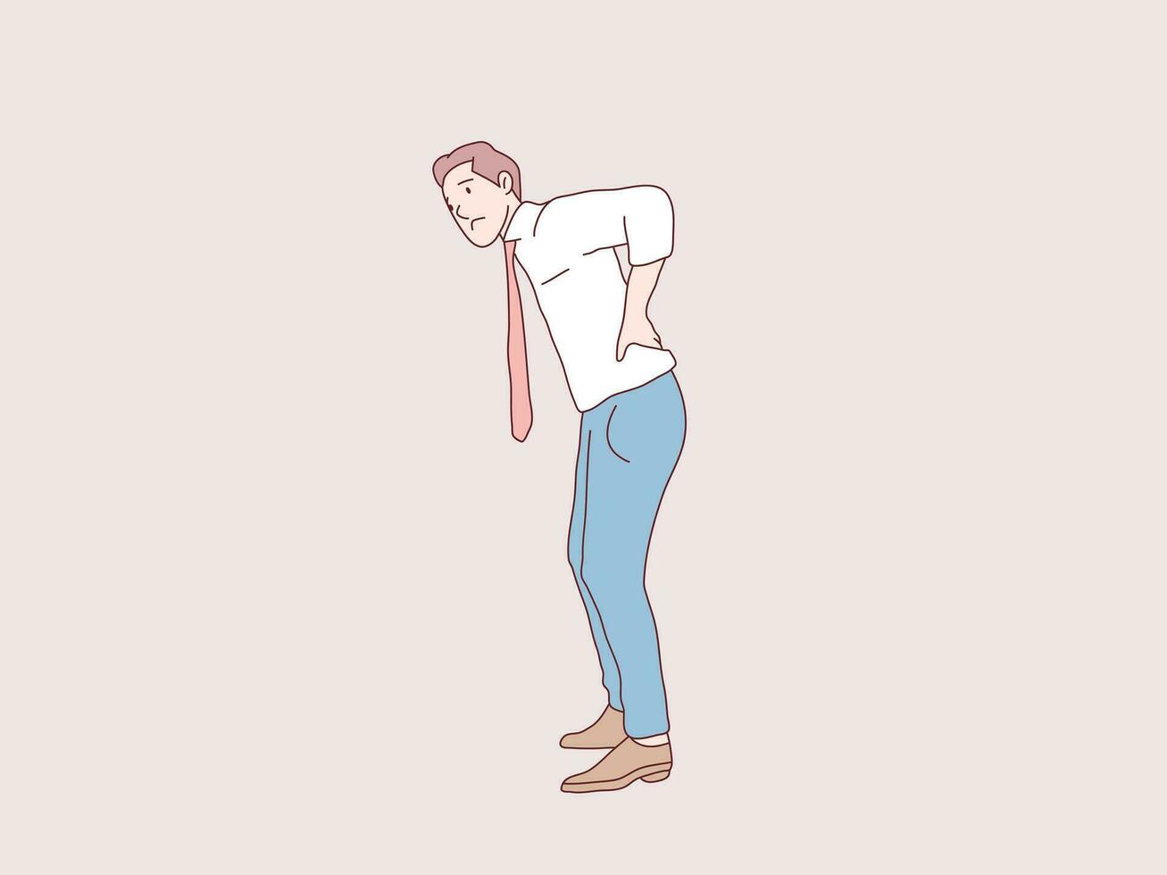 Man employee hands touching back pain backache simple korean style illustration vector