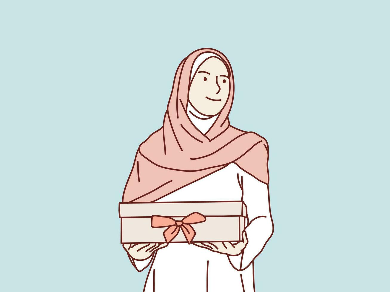 salido contento alegre musulmán hijab niña obtener regalo caja sencillo coreano estilo ilustración vector