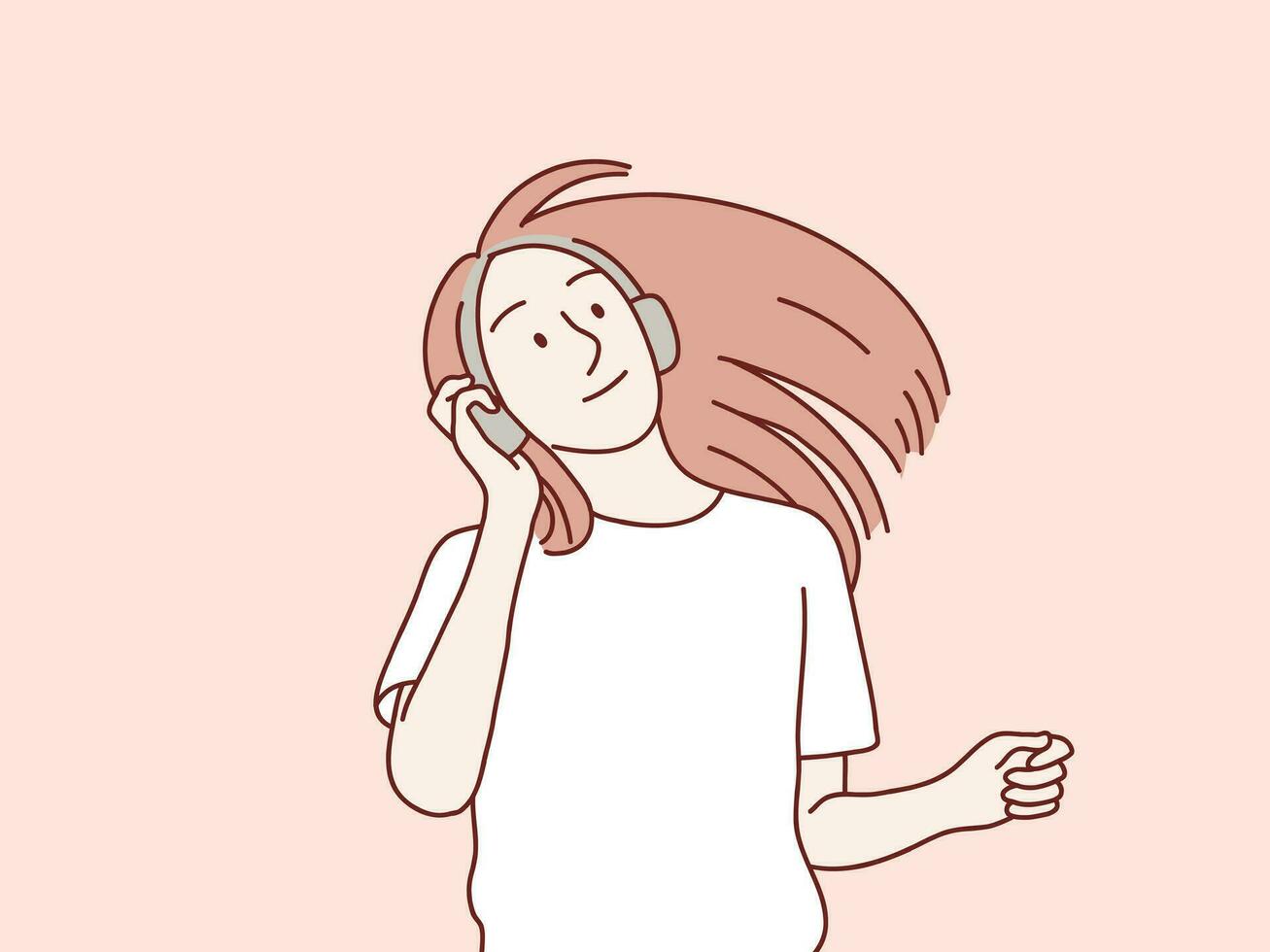 girl wearing headphones listening to music and dancing simple korean style illustration vector