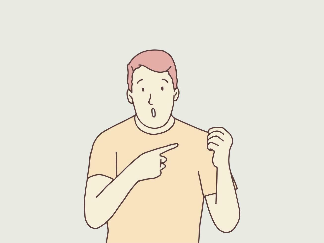 Man pointing gesture hand simple korean style illustration vector