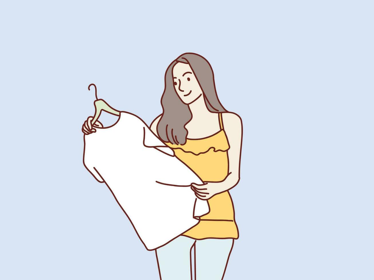 mujer recoger su Moda atuendo a colgar sencillo coreano estilo ilustración vector