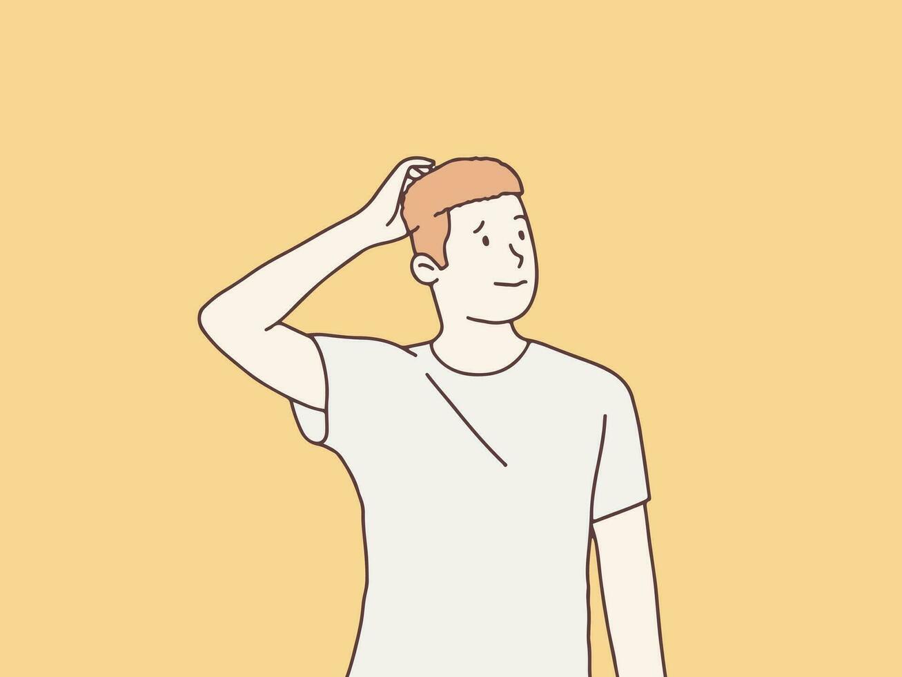 Man confused and scratching head simple korean style illustration vector